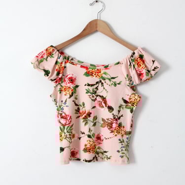 vintage rose print ruffle blouse 