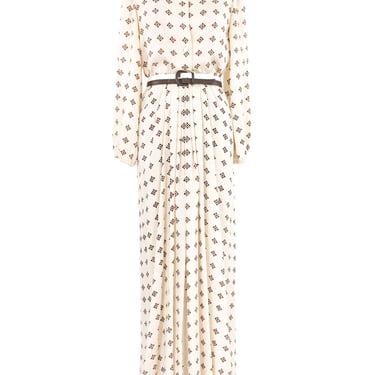 Galanos Balloon Sleeve Printed Maxi Dress