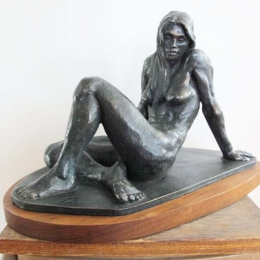 1968 Thomas Holland Bronze Nude Woman Sculpture Signed 252/500 - 60s Long Hair Female Nude Figure Statue Artwork 