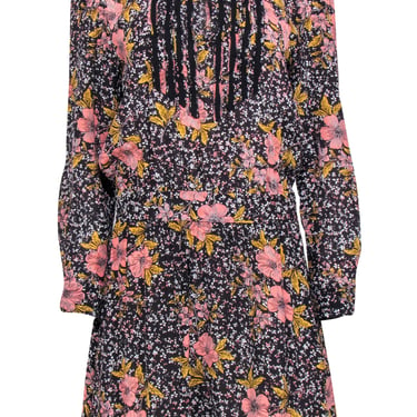 Zadig & Voltaire - Black, Pink, & Mustard Floral Print Silk Dress Sz M
