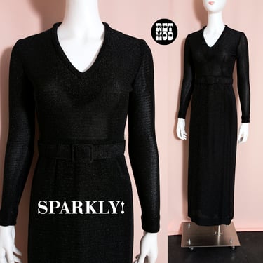 SPARKLY Sexy Vintage 70s Black Metallic Lamé Knit Dress 