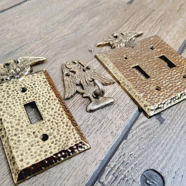 Vintage Brass Eagle Light Switch Covers and Hook 