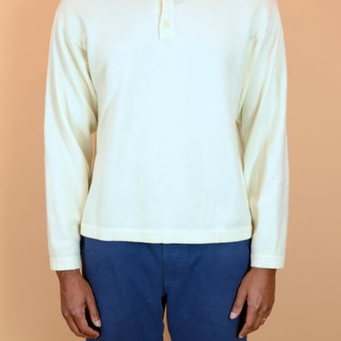 Vintage Cropped Long Sleeve Off White Cream Wool Polo | Oversized Medium 