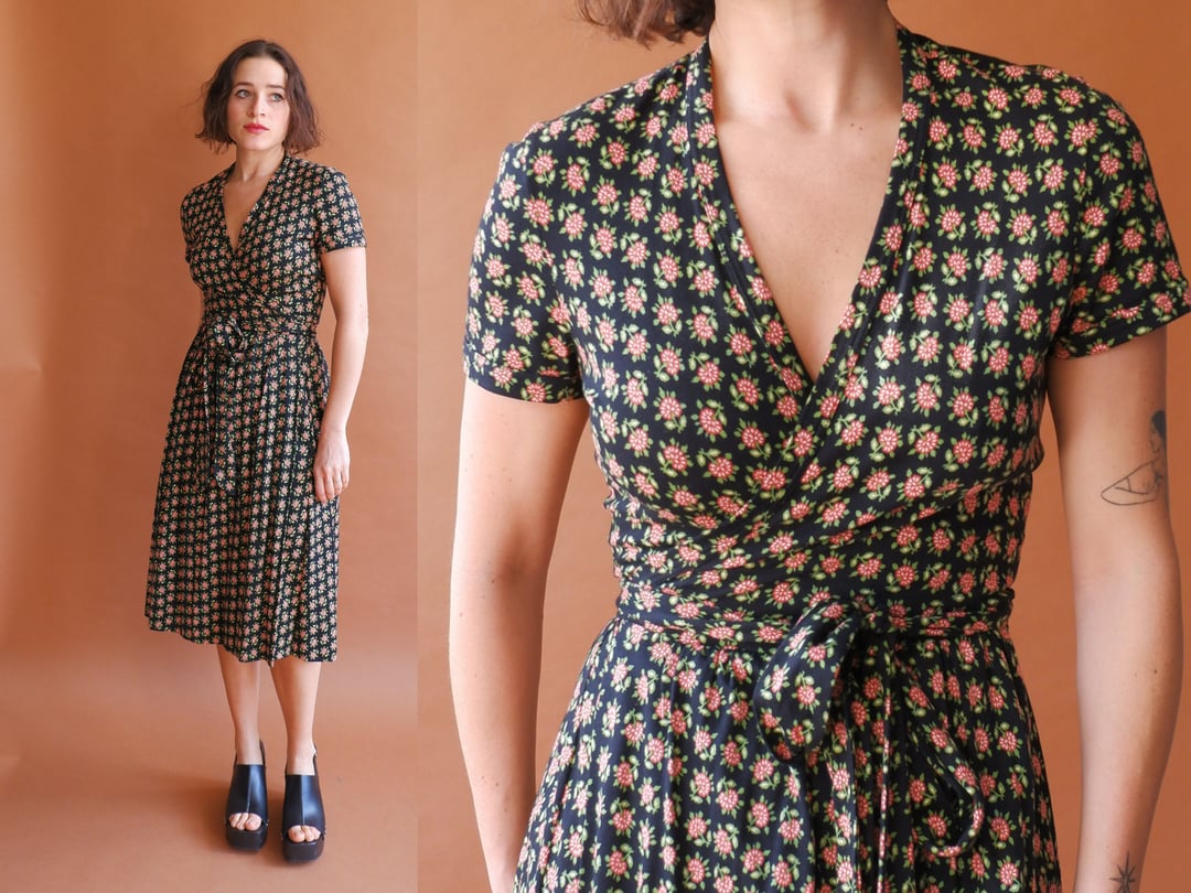 VTG DVF Diane Von Furstenberg 70s deals Peter Pan Collar Midi Dress Sz M Ditsy Floral