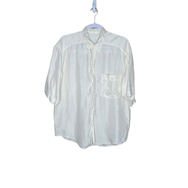 Vintage Fenn Wright Cream White Boxy Silk Button Down Blouse, size small flawed 