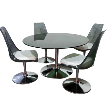 1970s Chromcraft Smoked Glass Table & Lucite Chairs