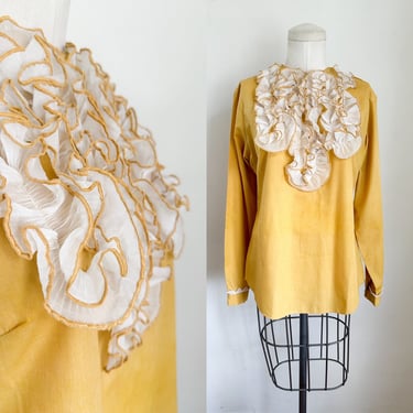 Vintage 1960s Daffodil Yellow Ruffled Blouse / M 