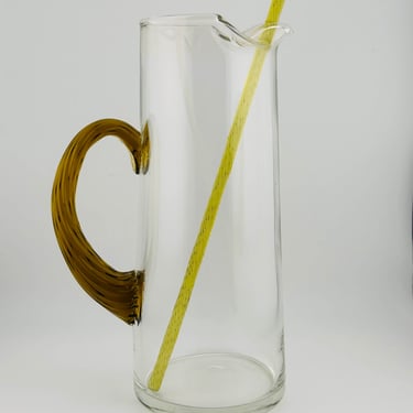 Handblown Glass Cocktail Pitcher with Green Handle and Stir