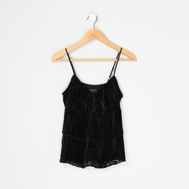 Vintage Y2k Paisley Black Velvet Layered Top - 2000s clothing, spaghetti straps, strapless blouse - Women's 4P (S) 