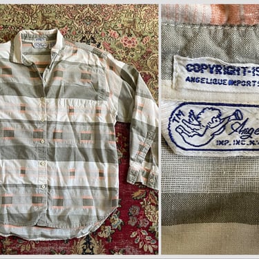 Vintage ‘80s India cotton button down | boho dobby stripe shirt, S/M 