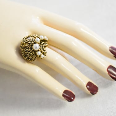 1960s Gold Metal and Pearl Ring 