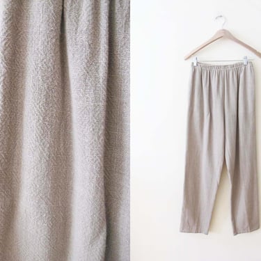 90s Beige Cotton Elastic Pants S M - Vintage 1990s Woven Casual Trouser Pants - Solid Color Neutral Minimalist Pants 