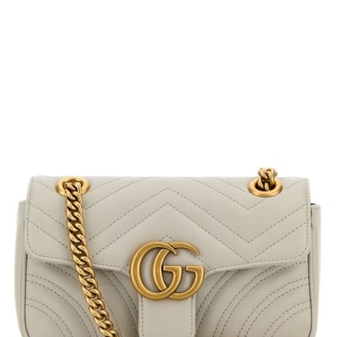 Gucci Women Light Grey Leather Mini Gg Marmont Shoulder Bag