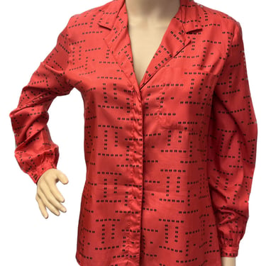 HALSTON VI Vintage Blouse, Vintage  Red and Black Designer Blouse, 80s Halston Blouse, Button-Down Blouse, Designer Blouse, Vintage Halston 