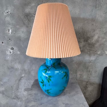 1970's Pottery Lamp Bamboo w/ Original Shade
