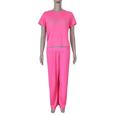 Juicy Couture Pink Pajamas Matching Set Casual Loungewear Two Piece Set Size XL 