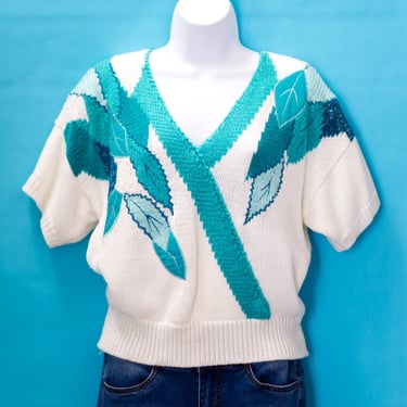 Vintage 1980s Jaclyn Smith Short Sleeved Sweater | Medium / Large 
