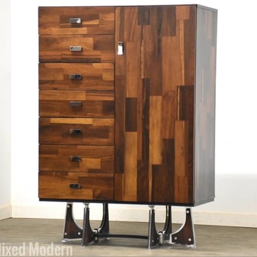 Rosewood and Chrome Brutalist Style Armoire Dresser 