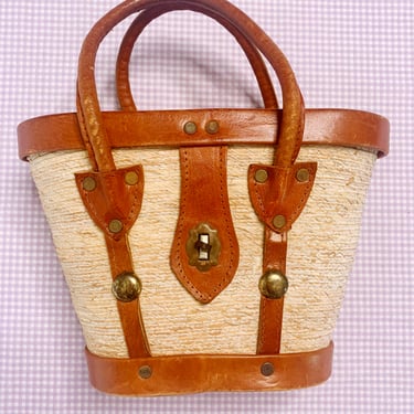 Amazing Tooled Leather Mid-Century Basket Bag