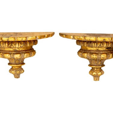 Italian Carved Giltwood Gold Large Wall Brackets