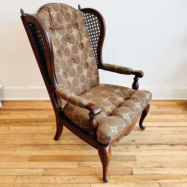 Caned + Upholstered Wing Back Chair