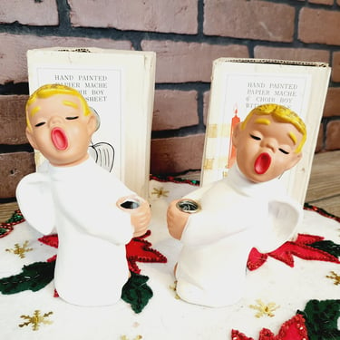 Pair of Ceramic Choir Boy Candle Holders with Boxes 