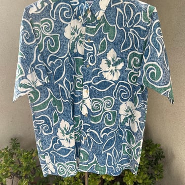 Vintage Reyn Spooner Mens Hawaiian shirt blues green floral size Large 