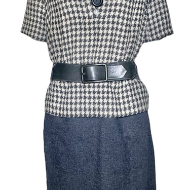 Christian Dior by Marc Bohan S/S 1962 Haute Couture Houndstooth Wool Dress with Belt