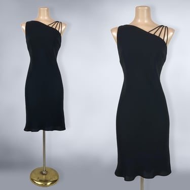 VINTAGE 90s Sunburst Cold Shoulder Bias Cut Slip Dress by Evan Picone Sz 6 | 1990s Gothic Short Cocktail Dress | VFG 
