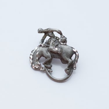 Vintage Cowboy Rodeo Brooch | Bucking Bronco Horse Pewter Pin 