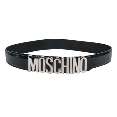 Moschino - Black Patent Leather Belt w/ Lettering Logo Sz 12