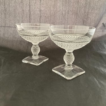 Set of 2 Vintage 6 OZ Cut Crystal Cocktail Coupe Glasses, Mid Century Modern, Ball Stem, Cambridge Mt Vernon, Martini Up Glasses, Champagne 