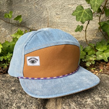 Handmade 6 Panel Hat, Triangle Front Baseball Cap, Corduroy Camp Hat, Snap Back Hat, 7 Panel Baby Blue gift for her 