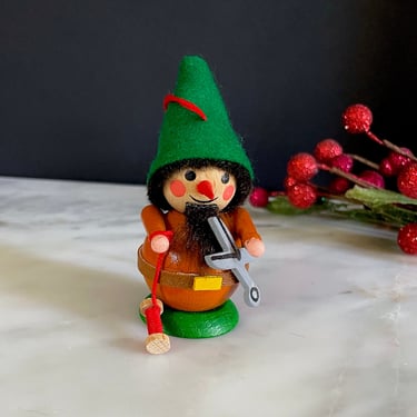 Vintage Steinbach Germany Wood Christmas Ornament, Gnome Tomte Elf - Sewist Tailor with Thread Bobbin and Scissors, Original Box, Handmade 