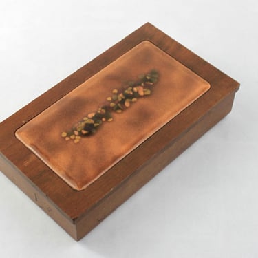 1960s Bovano of Cheshire Enamel on Copper Walnut Trinket Box MCM 