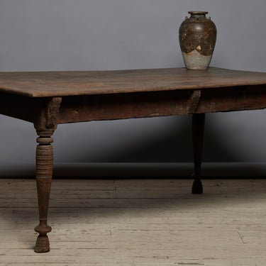 19th Century Turned Leg Natural Finish Teak Dining Table with Small Bracket