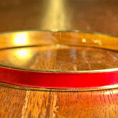 Trifari Enamel Bangle Bracelet Red and Gold Vintage Retro Fashion Jewelry 