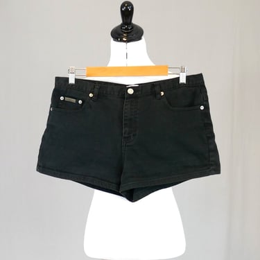 90s Calvin Klein Black Shorts - 33" waist - Size 13, L - Cotton Spandex Denim - Vintage 1990s - 2" inseam 