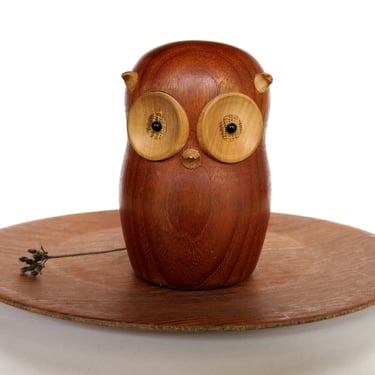 Vintage Laurids Lonborg Teak Owl From Denmark, Danish Modern Wooden Bird Sculpture Figurine 