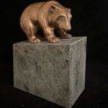 Vintage Mid-Century Wall Street Bear Bronze Bookend Sculpture