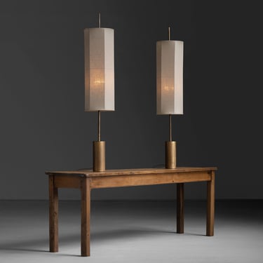 Tall Copper Table Lamps / Pine Console Table
