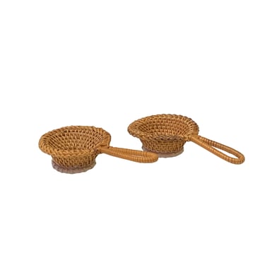 Pair Asian Handmade Rattan Round Accent Loose Tea Strainers ws2975E 