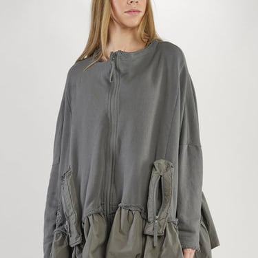 Oversized Boat Neck Gathered Hem Jacket in BLACK Only