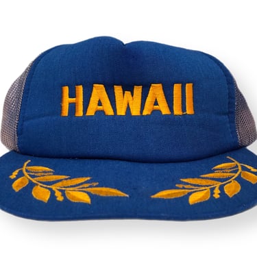 Vintage 80s Hawaii Gold Leaf Brim/Scrambled Egg Brim Mesh Trucker Snapback Hat 