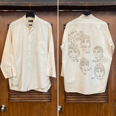 Vintage 1960’s Pop Art “Rolling Stones” Rock Band Artwork Button-Down Shirt, Original Fan Made, 60’s Vintage Clothing 