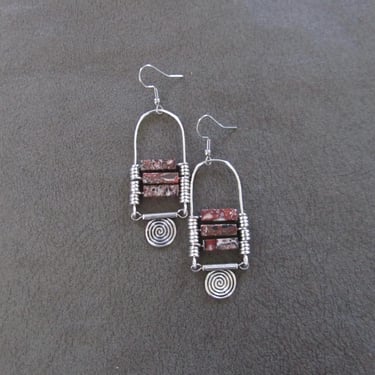 Jasper and silver ethnic statement earrings 