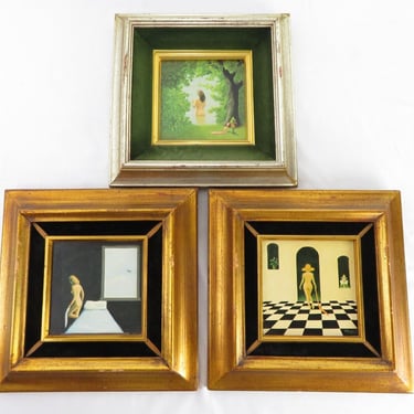 3 Vintage FRANK WHIPPLE SURREAL ART Wimples Nuns 10 X 10 ~ WOMENS BODY FORM Rare