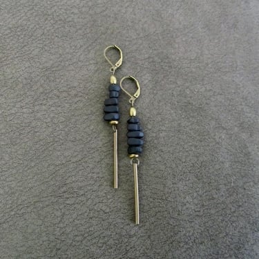 Abstract earrings, black nugget and bronze 