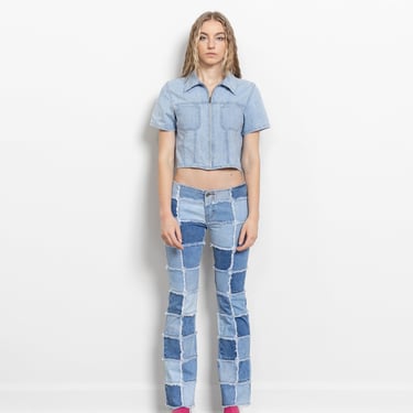 Zana Di PATCHWORK LOW RISE Y2K Jeans vintage women 2000's Denim low waist flares / 35.5 Inch Hips / Size 2 3 