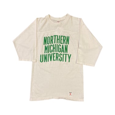 (S) Vintage White Northern Michigan University Quarter Sleeve T-Shirt 033122 JF